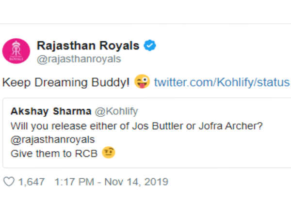രാജസ്ഥാന്റെ മറുപടി